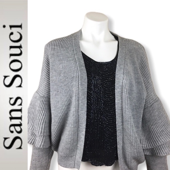 SANS SOUCI Ruffled Sleeve Open Front  Cardigan - Picture 2 of 4